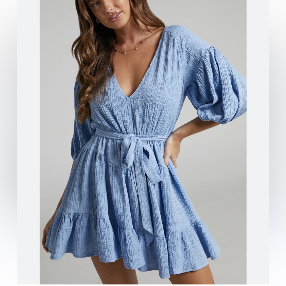Showpo blue Charleigh ruffle mini dress
